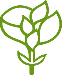 Green Plant Icon with Branching Leaves