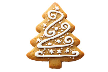 Festive Christmas Tree Cookie with White Icing and Star Sprinkles on a Clean Black Backdrop Ready for Holiday Celebrations