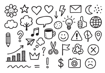 Hand Drawn Doodle Icon Set for Education, Business and Social Media