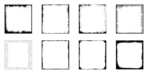 Set of vector grunge frame border template or texture with paint brush stroke for social media background decoration. Retro torn paper for business banner. Dirty black grunge frame pattern