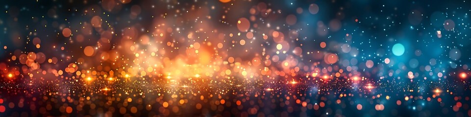 Panoramic View of Fiery Nebula and Cosmic Dust with Bokeh Lights