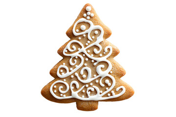 Delightful Christmas Tree Cookie with Intricate Icing Against a Black Backdrop