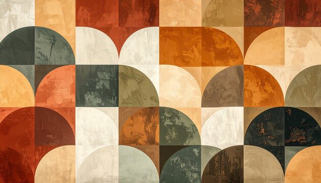 Colorful Abstract Geometric Grid with Circles and Textured Shapes - Powered by Adobe