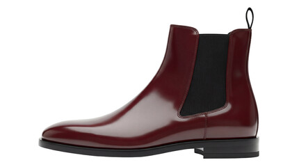 Elegant burgundy leather Chelsea boot isolated PNG, stylish men s footwear on transparent background for fashion and apparel design