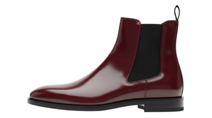 Elegant burgundy leather Chelsea boot isolated PNG, stylish men s footwear on transparent background for fashion and apparel design