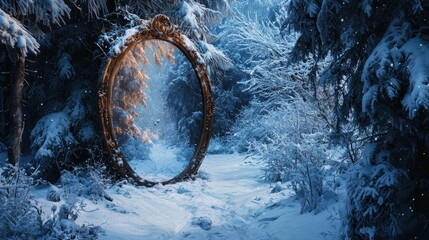 Enchanted Mirror in a Winter Wonderland - A Portal to Another World.