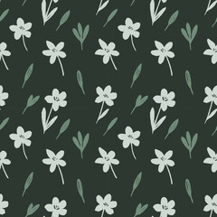 Minimal botanical floral pattern seamless design with hand drawn simple flower elements modern nature inspired repeating artwork soft green foliage decorative background illustration.