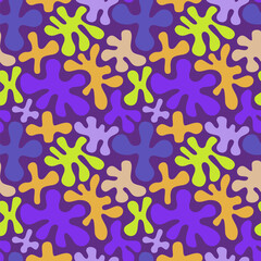 Colorful abstract seamless pattern. Creative geometric shape background trendy design with liquid wavy shapes. Doodle backdrop.