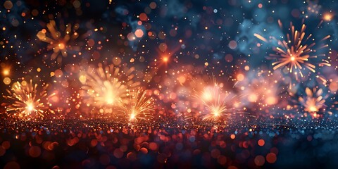 Panoramic Firework Display Lighting Up The Night Sky With Bokeh Effect