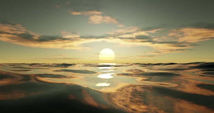 Wave sea beach and sunset sky abstract background. Nature and summer concept. 3d render.	