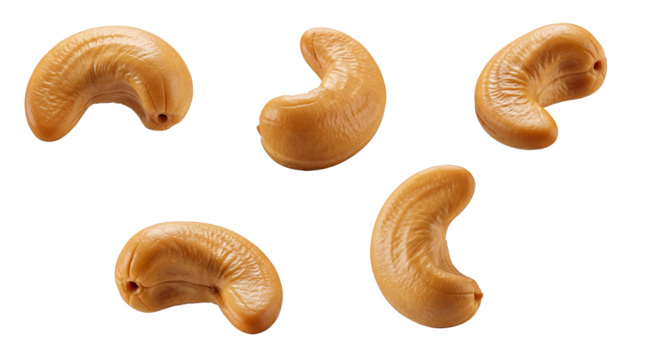 Delicious roasted cashew nuts isolated PNG, healthy snack on transparent background, nutritious food for diet and vegetarian recipes