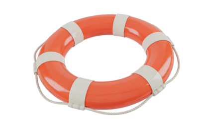 Orange life buoy PNG isolated on transparent background, safety equipment for water rescue and emergency situations