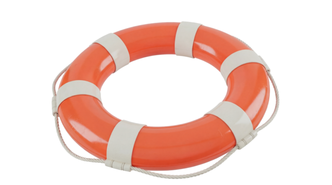 Orange life buoy PNG isolated on transparent background, safety equipment for water rescue and emergency situations