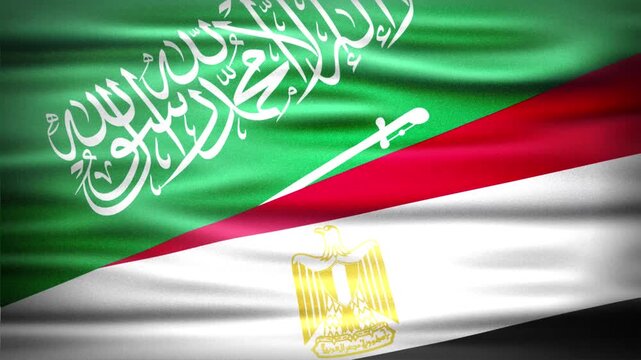 Wavy Combined Flags of Egypt and Saudi Arabia, Short Looping Animation of National Unity and Cultural Connection