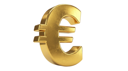 Golden euro currency symbol isolated PNG, finance and economy concept for business and investment on transparent background