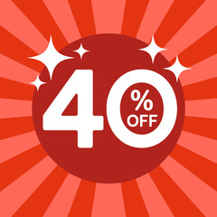 Forty Percent Off Sale Promotion with Bursting Red Background and Sparkling White Stars for Seasonal Discounts