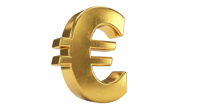 Golden euro currency symbol isolated PNG, finance and economy concept for business and investment on transparent background