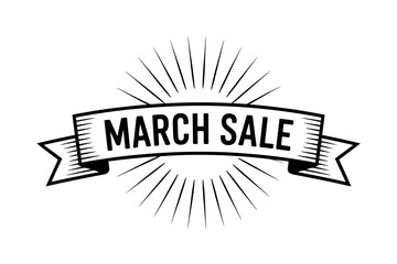 March Sale Banner with Sunburst Background Ready for Promotions and Advertising Offers