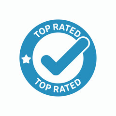 Top Rated Blue Circle with Checkmark and Star Symbol for Best Quality Assurance and Customer Satisfaction Guarantee