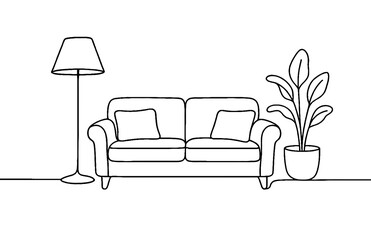 Minimalist Living Room Line Art Illustration