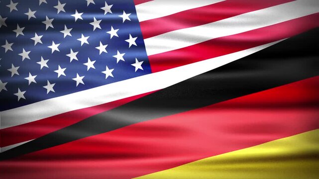 Wavy Combined Flags of USA and Germany, Short Looping Animation of National Unity and Cultural Connection