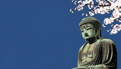 Obraz premium Modern Ukiyo-e style illustration of Great Buddha of Kamakura (Daibutsu), Japan travel background with copy space