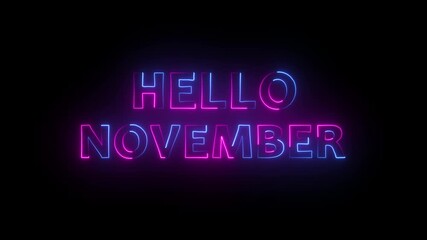 Hello November - Inspirational happy fall, autumn beautiful neon quote, gift tag, lettering message. November phrase. Handwritten modern brush calligraphy. Happy Thanksgiving. - Powered by Adobe