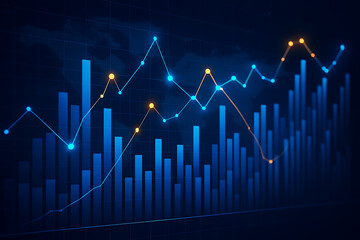 Financial data analysis with glowing charts displaying market trends economic growth investment performance and futuristic business information