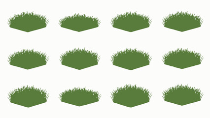 Isometric green grass tufts seamless pattern on white background