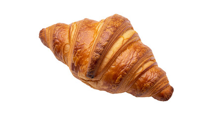 Golden brown croissant isolated on transparent background, delicious French pastry for breakfast and bakery concepts PNG