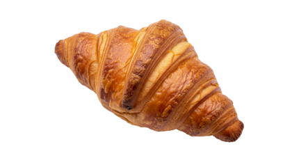 Golden brown croissant isolated on transparent background, delicious French pastry for breakfast and bakery concepts PNG