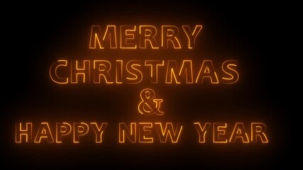 Merry christmas and happy new year neon text on black background with , festive holiday greeting concept .