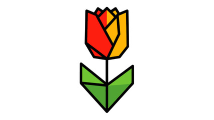 Geometric Tulip Design with Vibrant Colors and Bold Outline