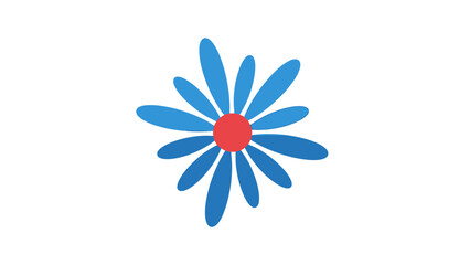 Stylized Blue Flower with Red Center Abstract Floral Design
