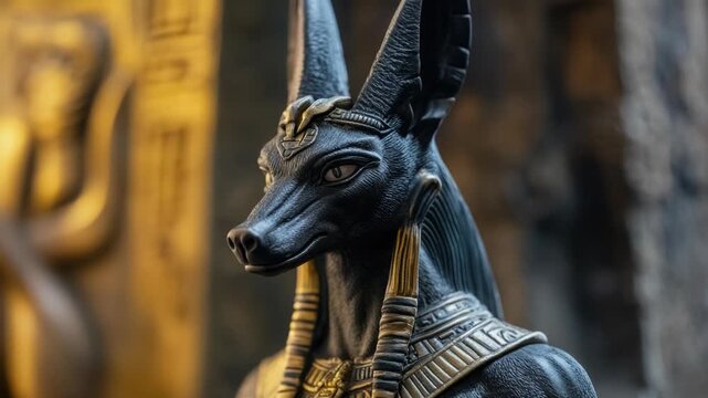 Video Egyptian god Anubis on a golden backdrop, perfect for ancient civilization or mythology-themed designs