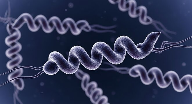 Detailed microscopic view of Treponema pallidum bacteria, offering crucial insights into infectious disease research and medical advancements for health solutions