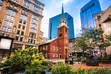 Boston, MA. Boston downtown and Old South Meeting House view