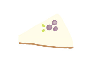 slice of blueberry cheesecake illustration with creamy surface and small garnish
