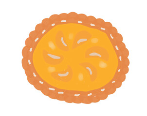 top view orange tart illustration with bright filling and warm crust details
