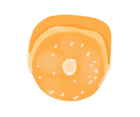 golden brown bagel illustration with sprinkled top and soft baked texture
