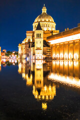 Boston, MA. Reflecting Pool at the Christian Science Plaza in Boston evening view