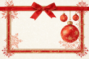 Elegant Christmas Frame with Ornaments. Elegant red Christmas frame with ornaments and snowflakes, ideal for holiday card designs and festive celebrations.