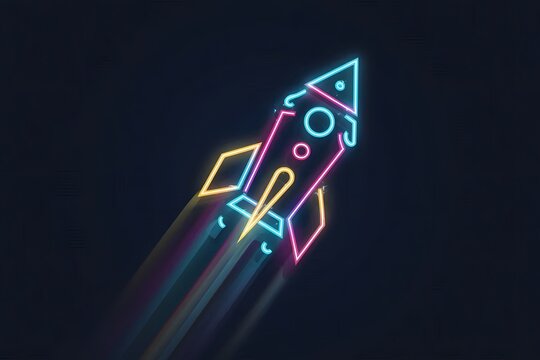 Neon rocket ship launch