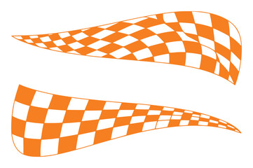 Naklejka premium Two Wavy Orange and White Checkered Flags on a White Background
