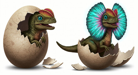 Dilophosaurus Hatching An Adorable Dinosaur's Emergence from its Egg, a Vector Illustration