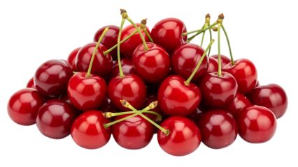 Fresh ripe cherries isolated on transparent background