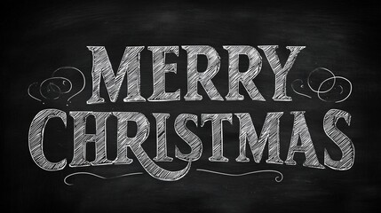 Hand - Drawn Chalk Style Merry Christmas Text on Blackboard Background for Holiday Decor and Greeting Cards