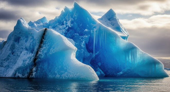 Majestic Blue Iceberg Floating In Arctic Waters