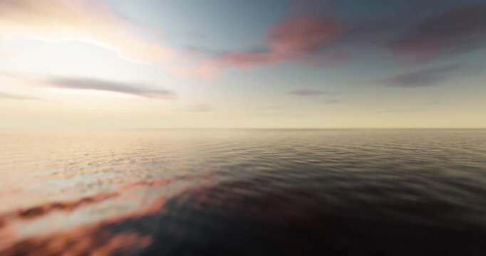 Wave sea beach and sunset sky abstract background. Nature and summer concept. 3d render.	