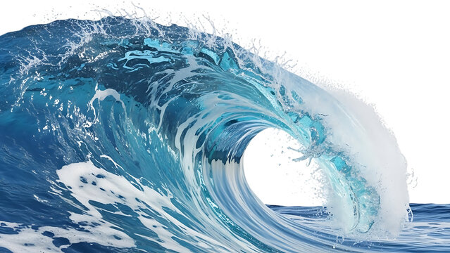Powerful ocean wave crashing with spray isolated on transparent background